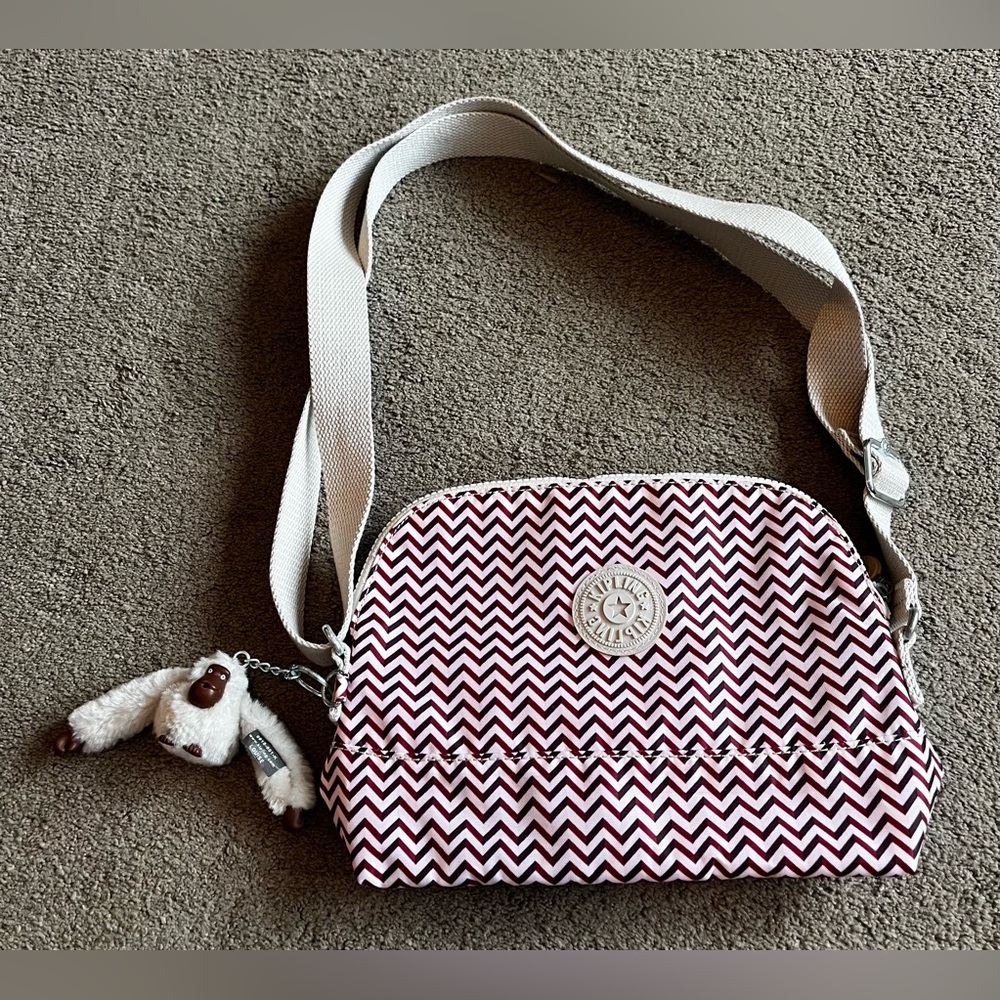 Kipling Like-New Chevron Print Crossbody Purse w/ Monkey Keychain